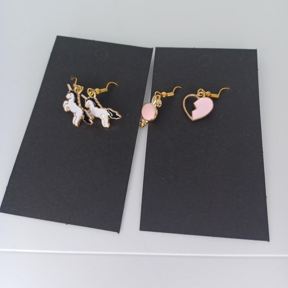 Gold and Pink Unicorn and Heart Earrings